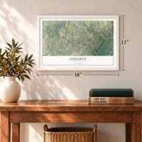 Dingman, Pennsylvania map, 12 x 18 inch print in a white frame in an entryway