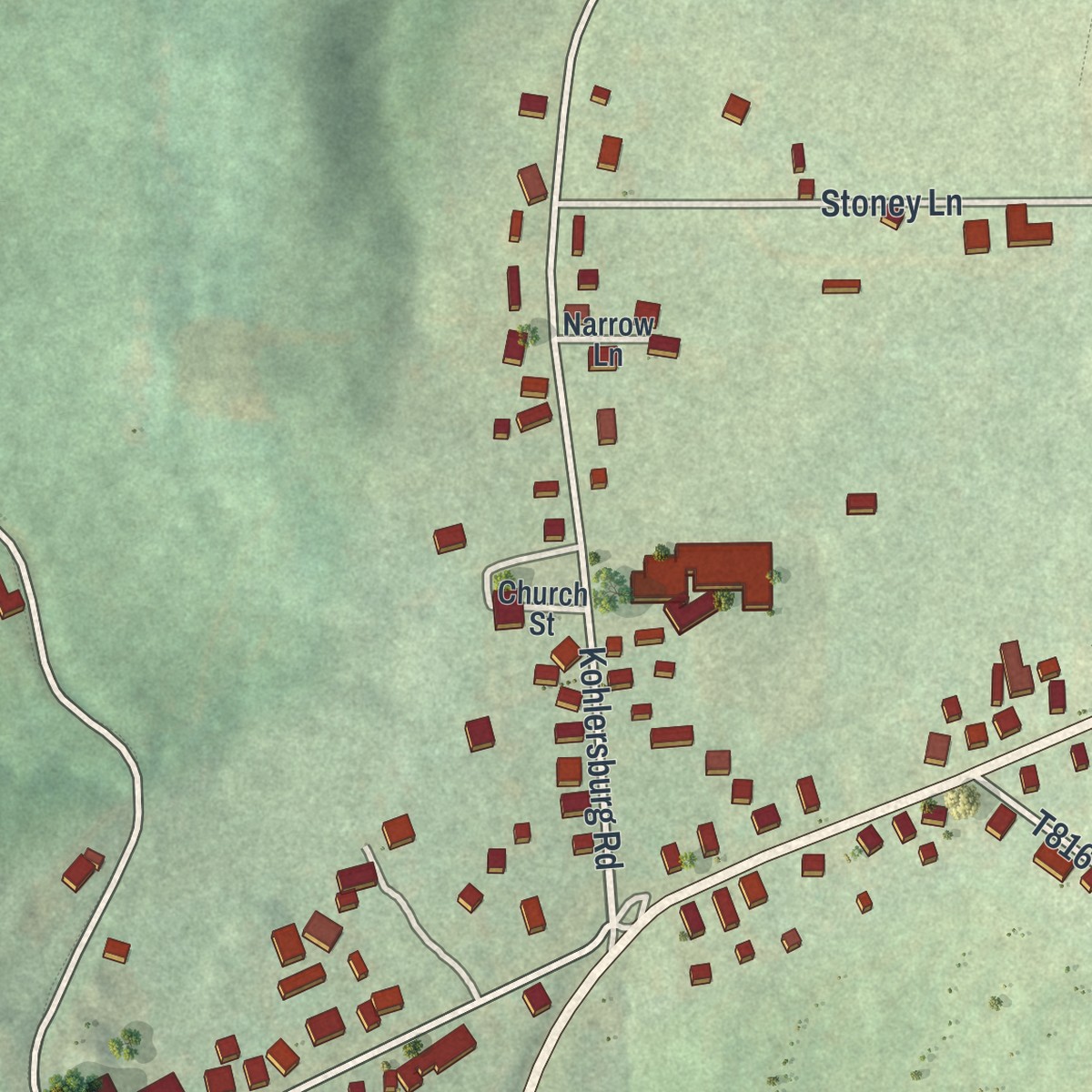 Second close-up of the map of Distant, Pennsylvania print showing more streets and buildings