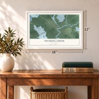 Dividing Creek, New Jersey map, 12 x 18 inch print in a white frame in an entryway