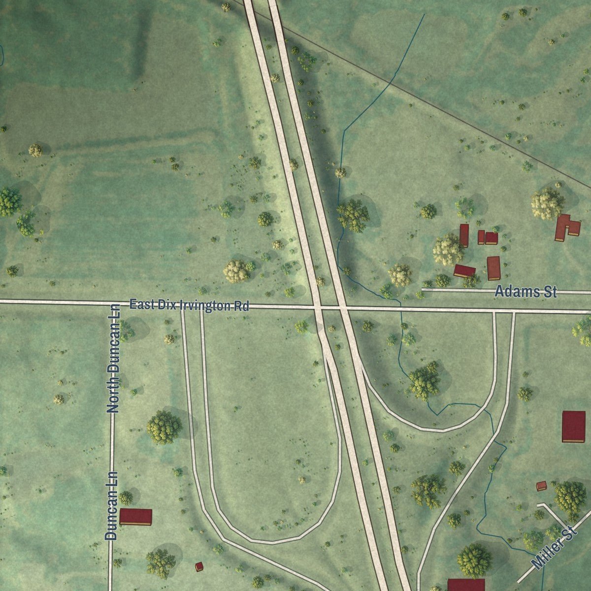Second close-up of the map of Dix, Illinois print showing more streets and buildings