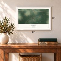 Dixie, Georgia map, 12 x 18 inch print in a white frame in an entryway