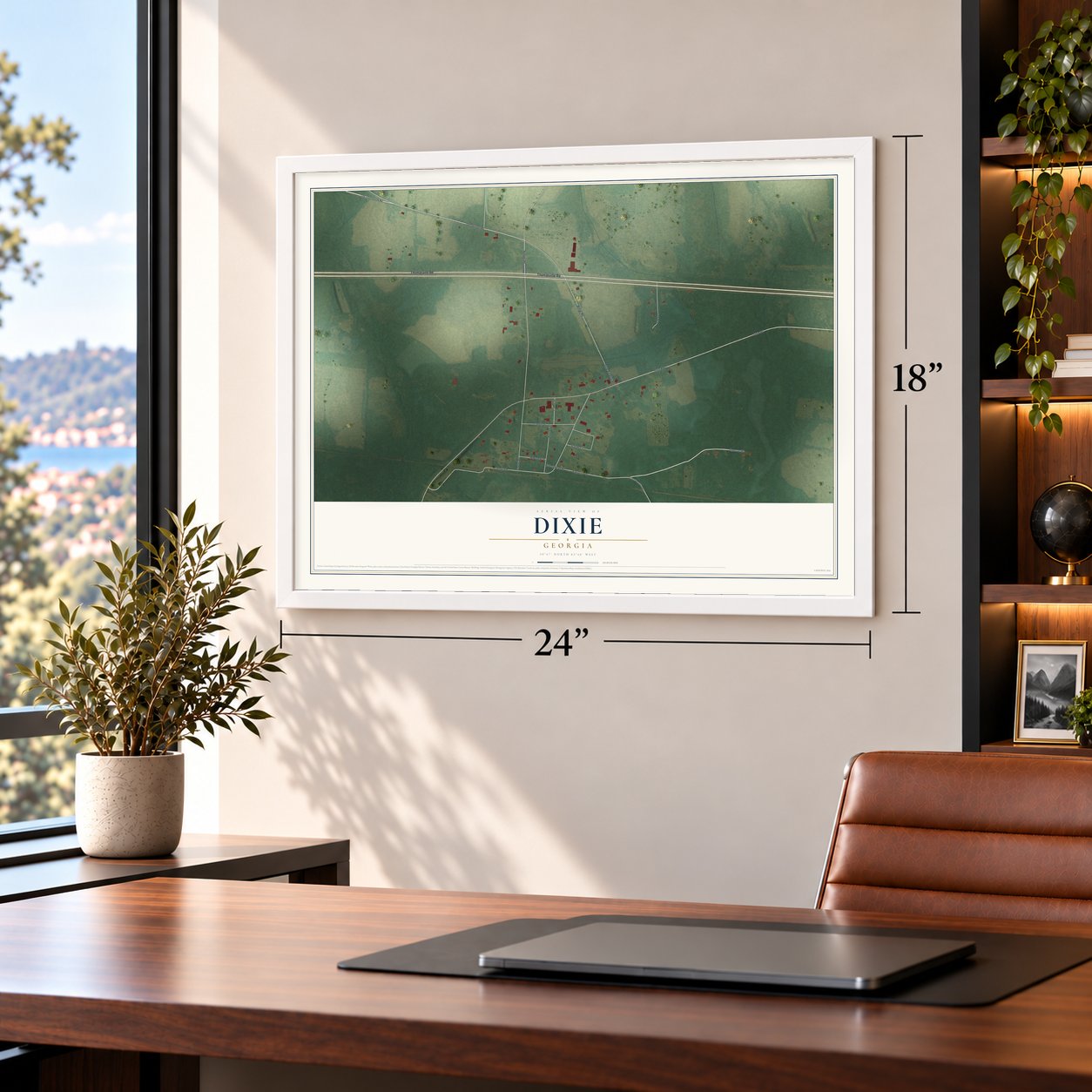 Dixie, Georgia map, 18 x 24 inch print in a white frame in a home office