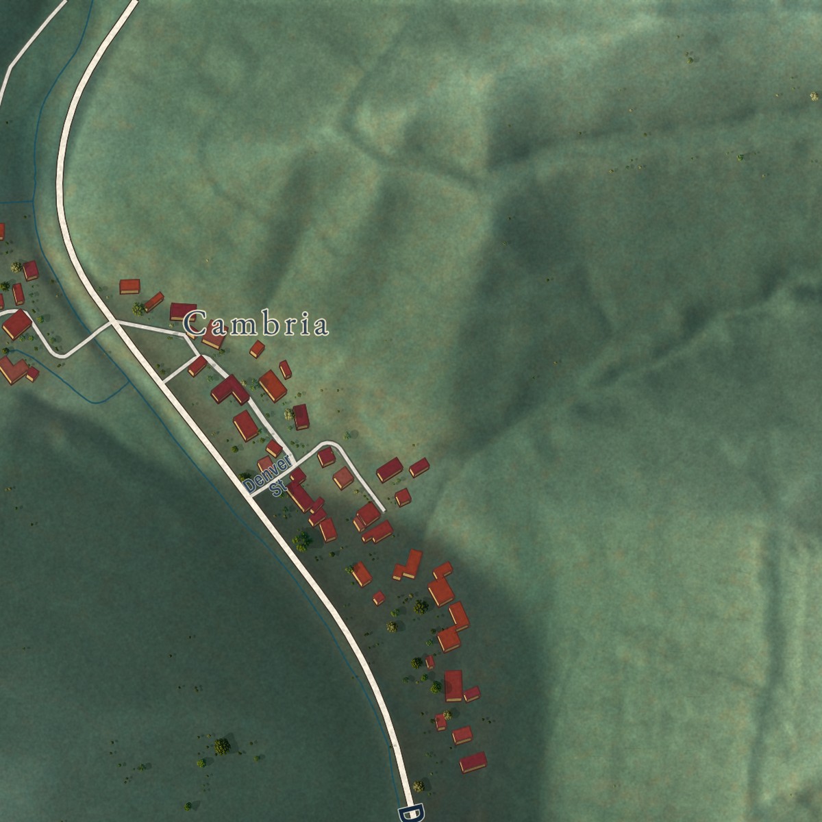Second close-up of the map of Dixie, West Virginia print showing more streets and buildings