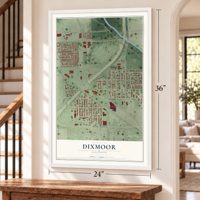 Dixmoor, Illinois map, 24 x 36 inch print in a white frame by a staircase