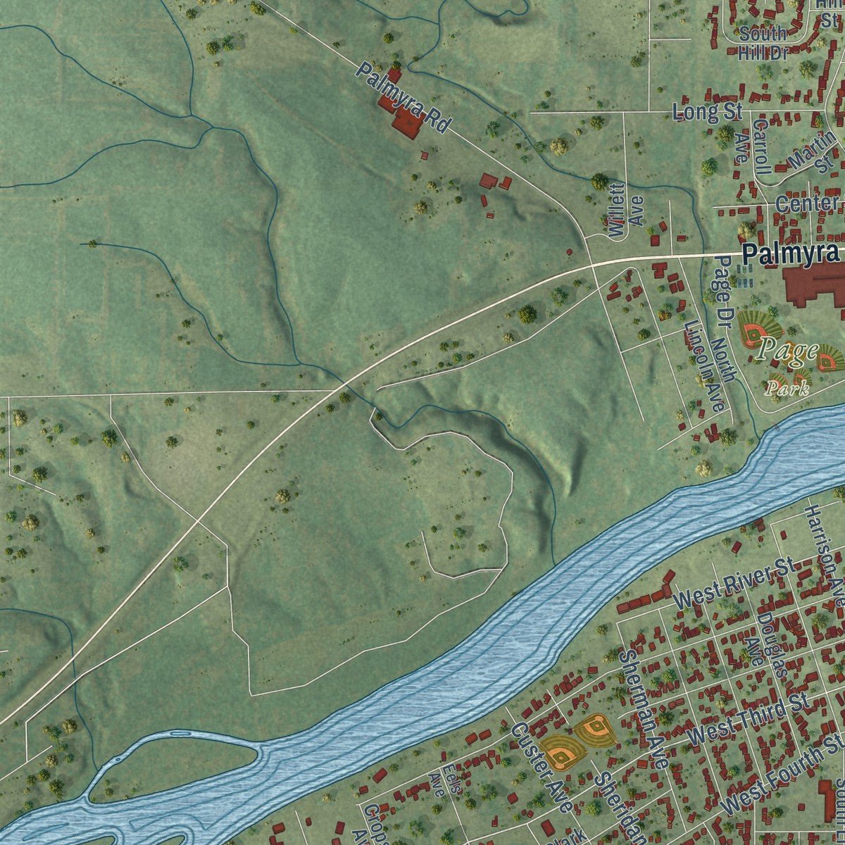 Second close-up of the map of Dixon, Illinois print showing more streets and buildings