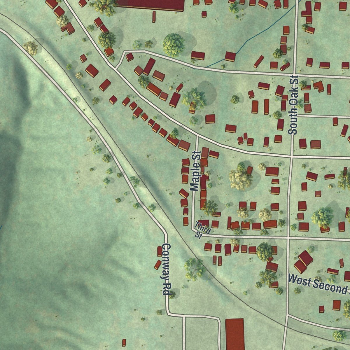 Second close-up of the map of Dixon, Missouri print showing more streets and buildings
