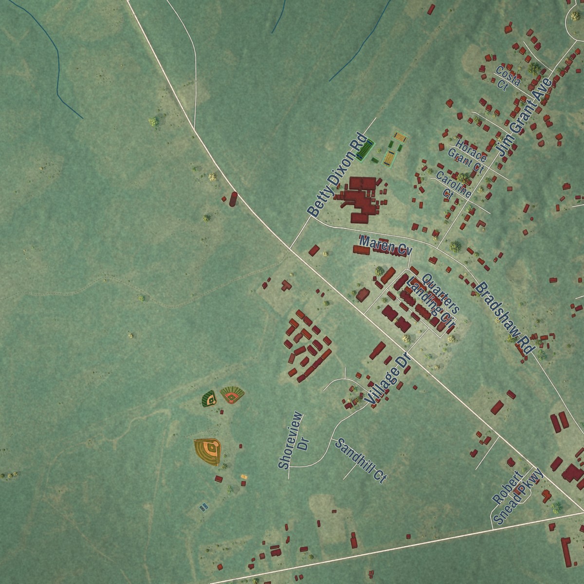 Second close-up of the map of Dixon, North Carolina print showing more streets and buildings