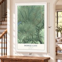 Dodge City, Alabama map, 24 x 36 inch print in a white frame by a staircase
