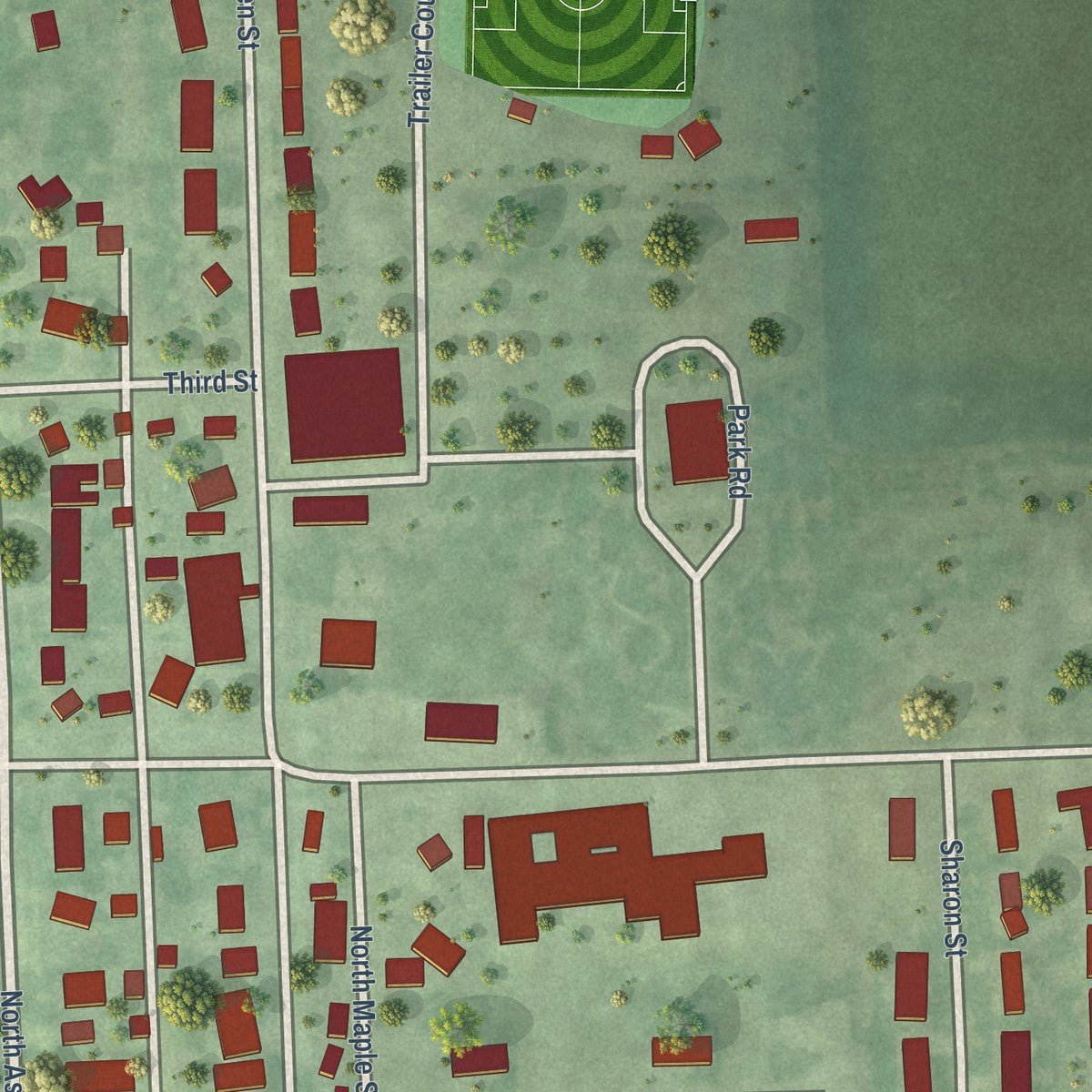 Second close-up of the map of Dodge, Nebraska print showing more streets and buildings