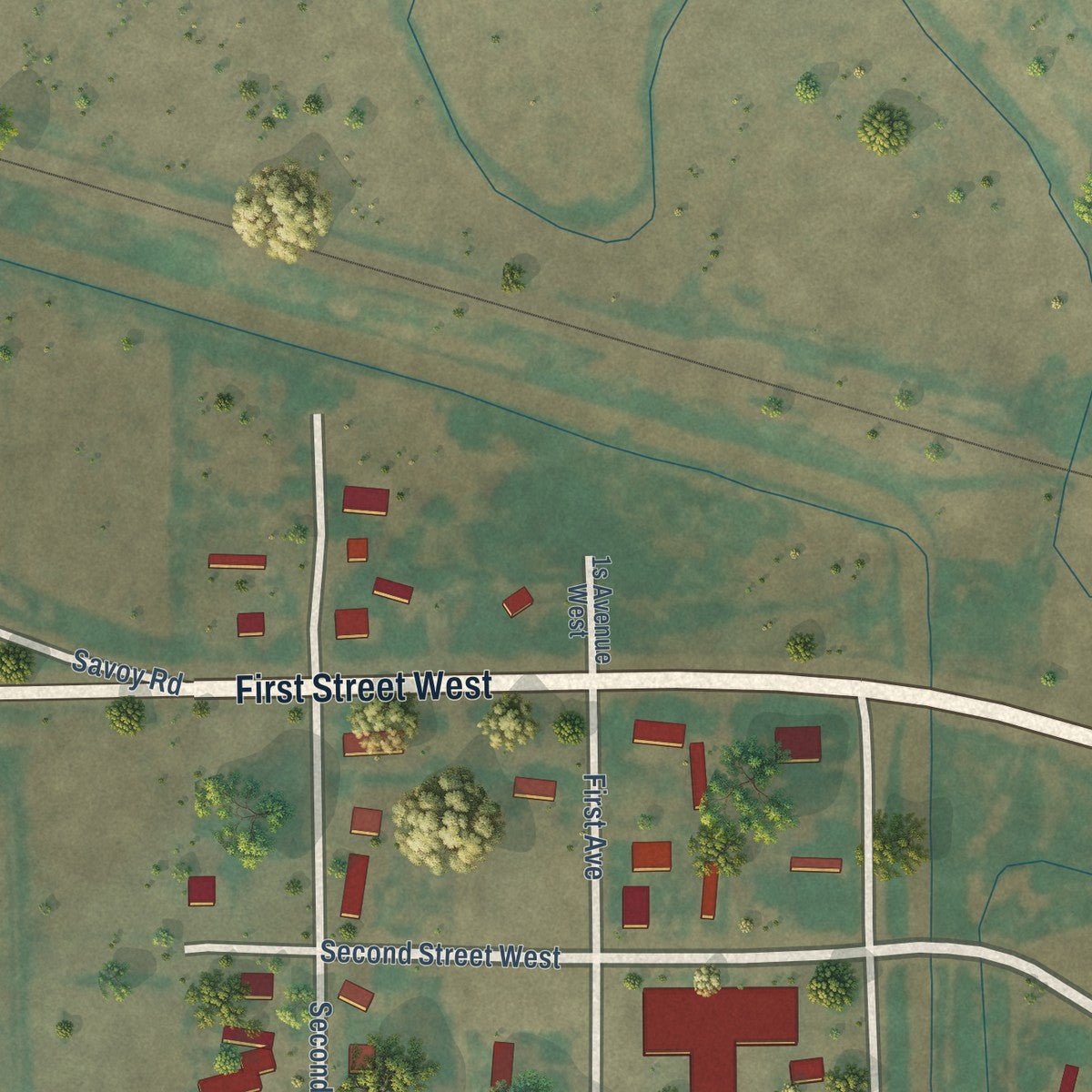 Second close-up of the map of Dodson, Montana print showing more streets and buildings