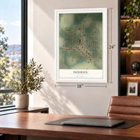 Doerun, Georgia map, 18 x 24 inch print in a white frame in a home office
