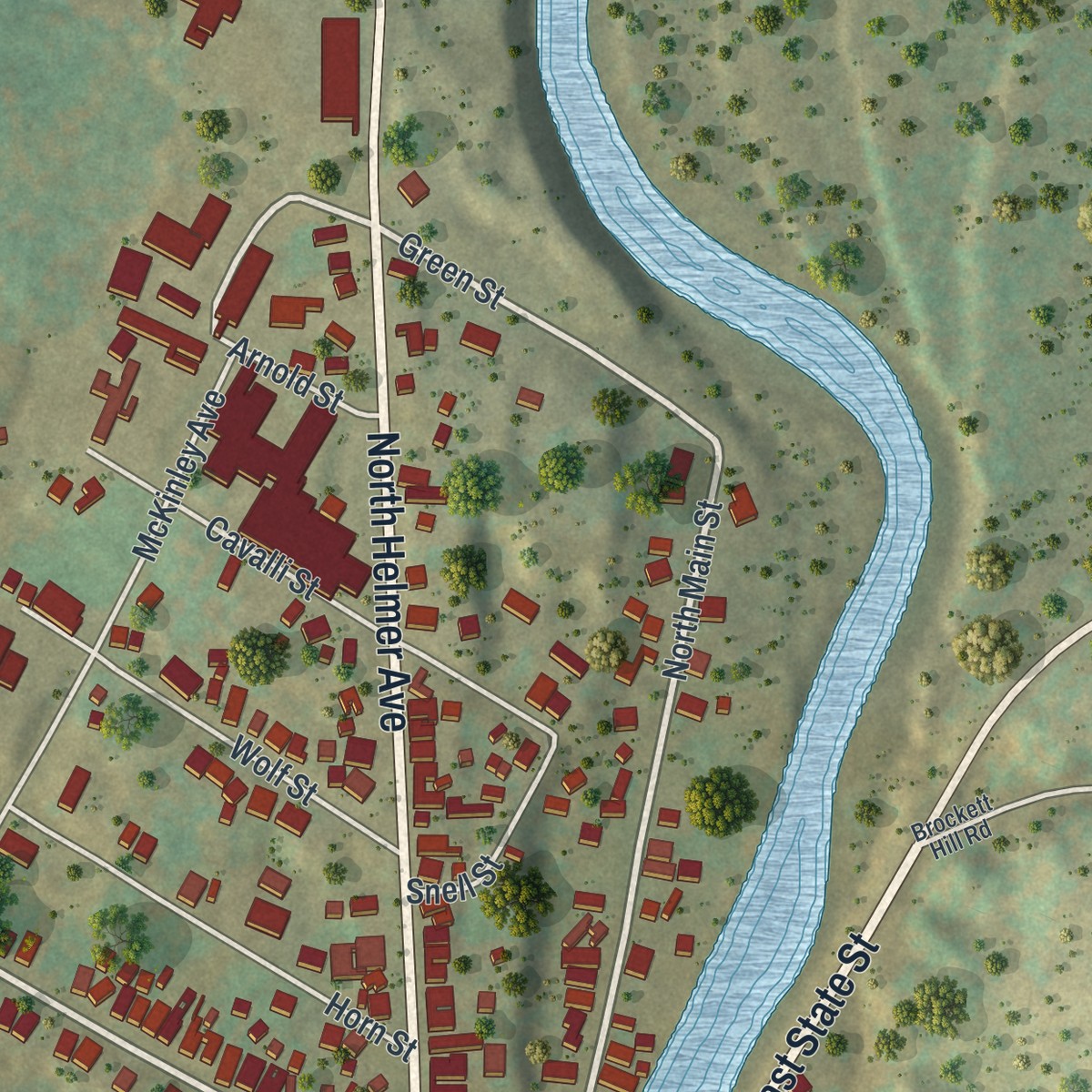 Second close-up of the map of Dolgeville, New York print showing more streets and buildings