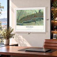 Dolores, Colorado map, 18 x 24 inch print in a white frame in a home office