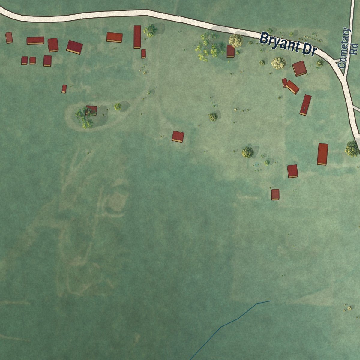 Second close-up of the map of Donaldson, Arkansas print showing more streets and buildings