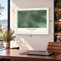 Donaldson, Arkansas map, 18 x 24 inch print in a white frame in a home office