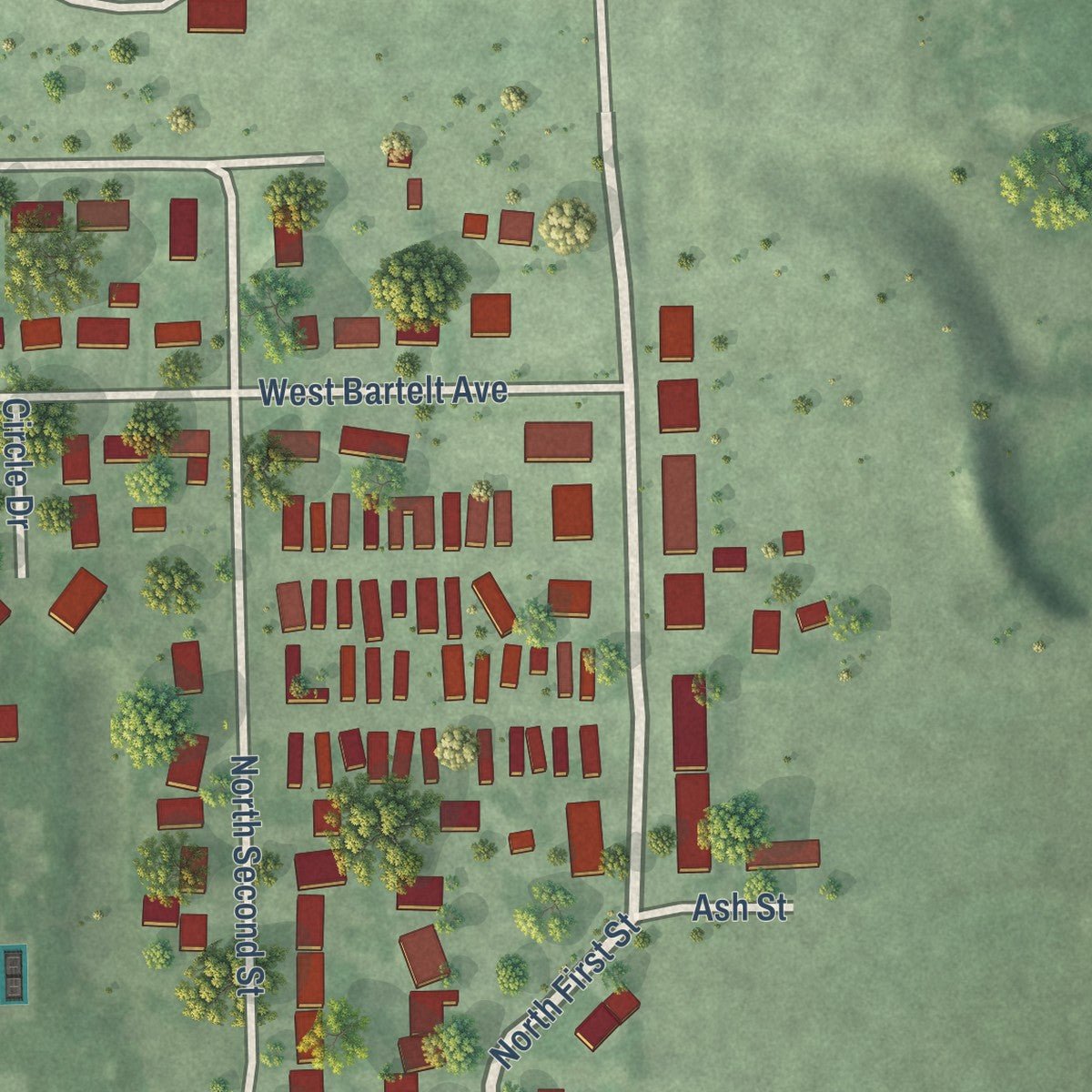Second close-up of the map of Doniphan, Nebraska print showing more streets and buildings