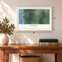 Donnelly, Idaho map, 12 x 18 inch print in a white frame in an entryway