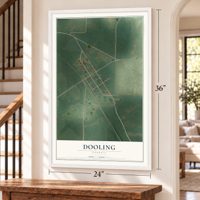 Dooling, Georgia map, 24 x 36 inch print in a white frame by a staircase
