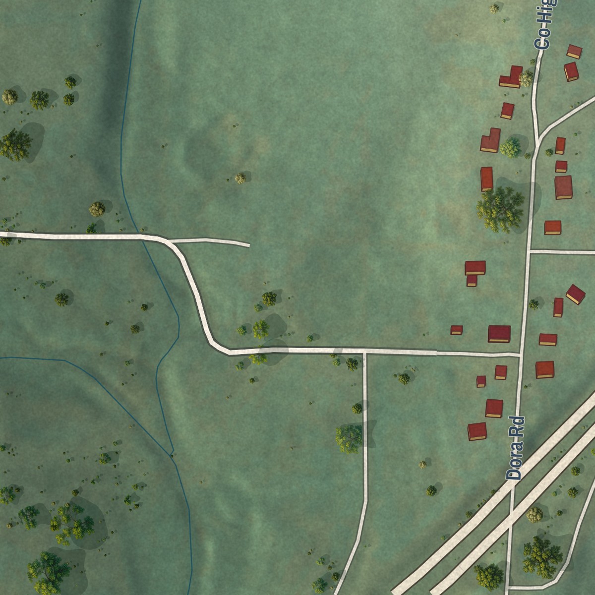 Second close-up of the map of Dora, Arkansas print showing more streets and buildings