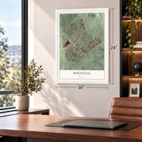 Doraville, Georgia map, 18 x 24 inch print in a white frame in a home office