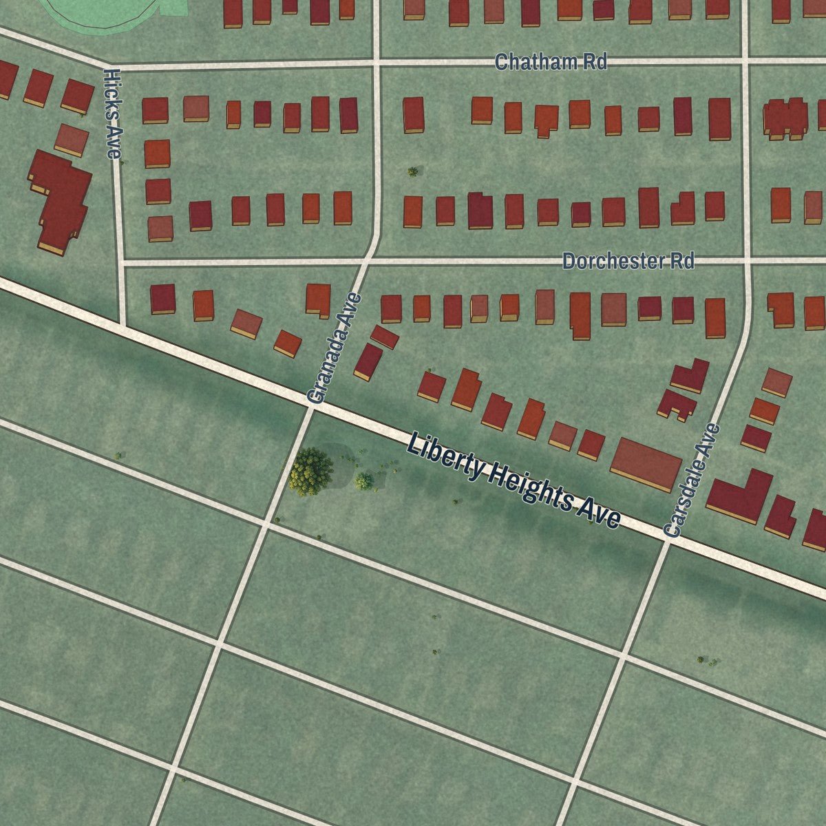 Second close-up of the map of Dorchester, Maryland print showing more streets and buildings