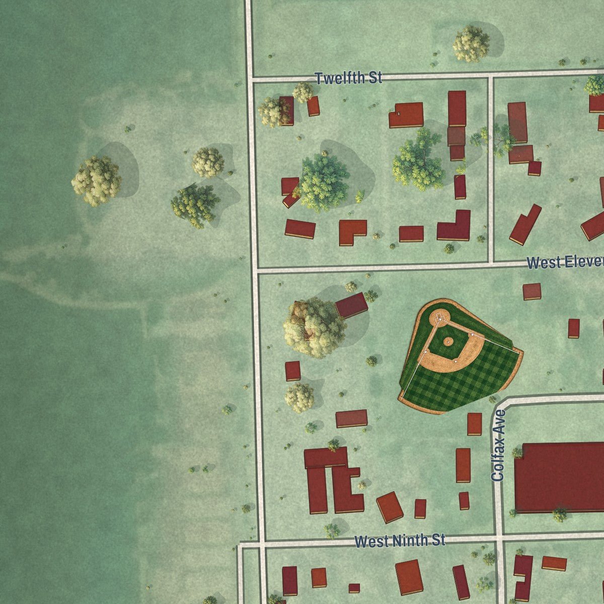 Second close-up of the map of Dorchester, Nebraska print showing more streets and buildings