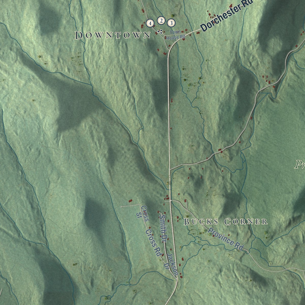 Second close-up of the map of Dorchester, New Hampshire print showing more streets and buildings