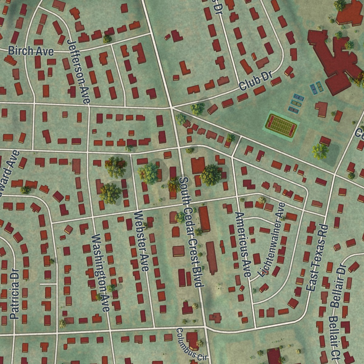 Second close-up of the map of Dorneyville, Pennsylvania print showing more streets and buildings