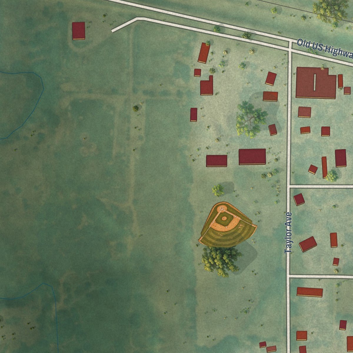 Second close-up of the map of Dorrance, Kansas print showing more streets and buildings