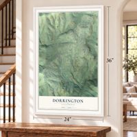 Dorrington, California map, 24 x 36 inch print in a white frame by a staircase