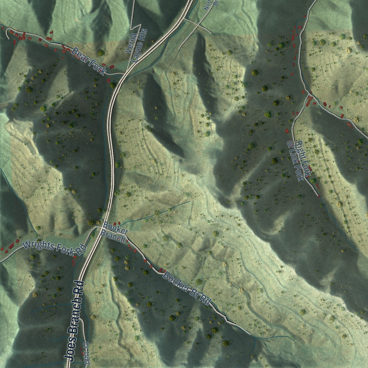 Second close-up of the map of Dorton, Kentucky print showing more streets and buildings