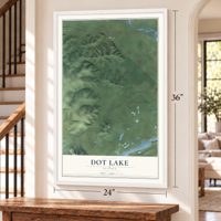 Dot Lake, Alaska map, 24 x 36 inch print in a white frame by a staircase