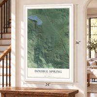 Double Spring, Nevada map, 24 x 36 inch print in a white frame by a staircase