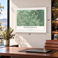 Double Springs, Alabama map, 18 x 24 inch print in a white frame in a home office