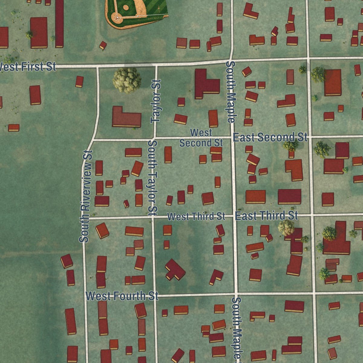 Second close-up of the map of Douglass, Kansas print showing more streets and buildings