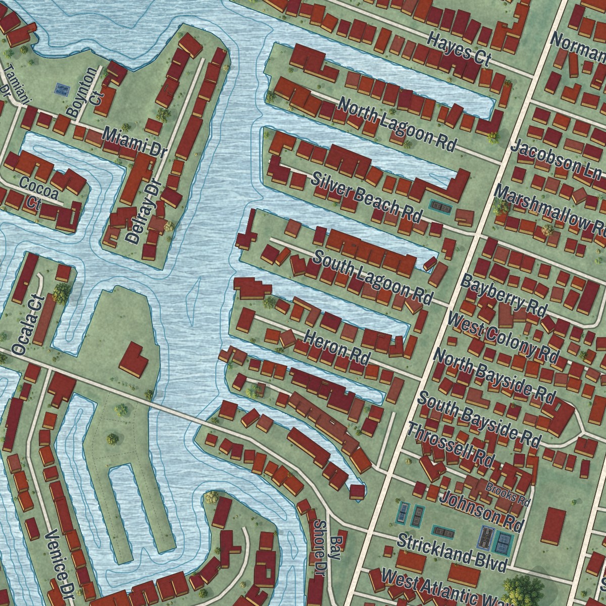 Second close-up of the map of Dover Beaches North, New Jersey print showing more streets and buildings