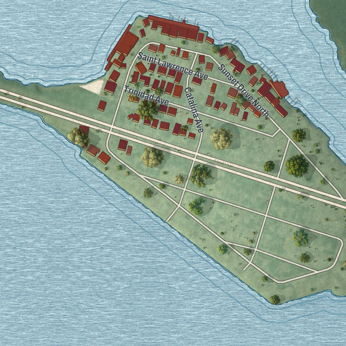 Second close-up of the map of Dover Beaches South, New Jersey print showing more streets and buildings