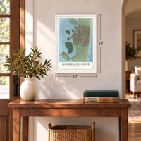 Dover Beaches South, New Jersey map, 12 x 18 inch print in a white frame in an entryway