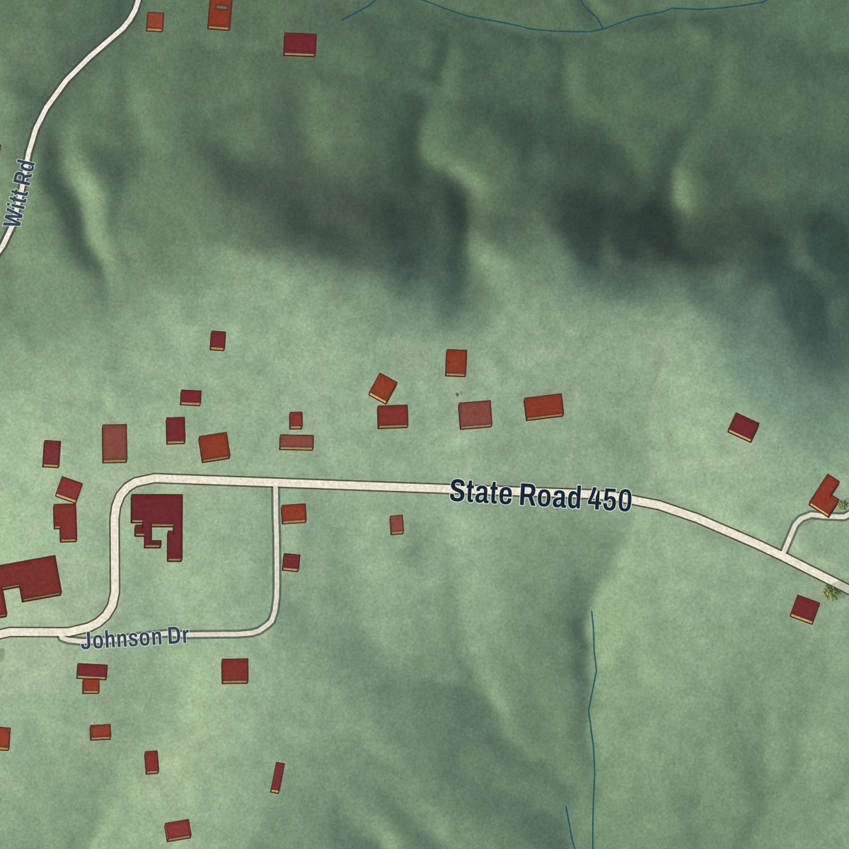 Second close-up of the map of Dover Hill, Indiana print showing more streets and buildings
