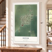 Dover, Illinois map, 24 x 36 inch print in a white frame by a staircase