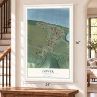 Dover, Kentucky map, 24 x 36 inch print in a white frame by a staircase