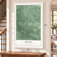 Dover, Lake County, Michigan map, 24 x 36 inch print in a white frame by a staircase