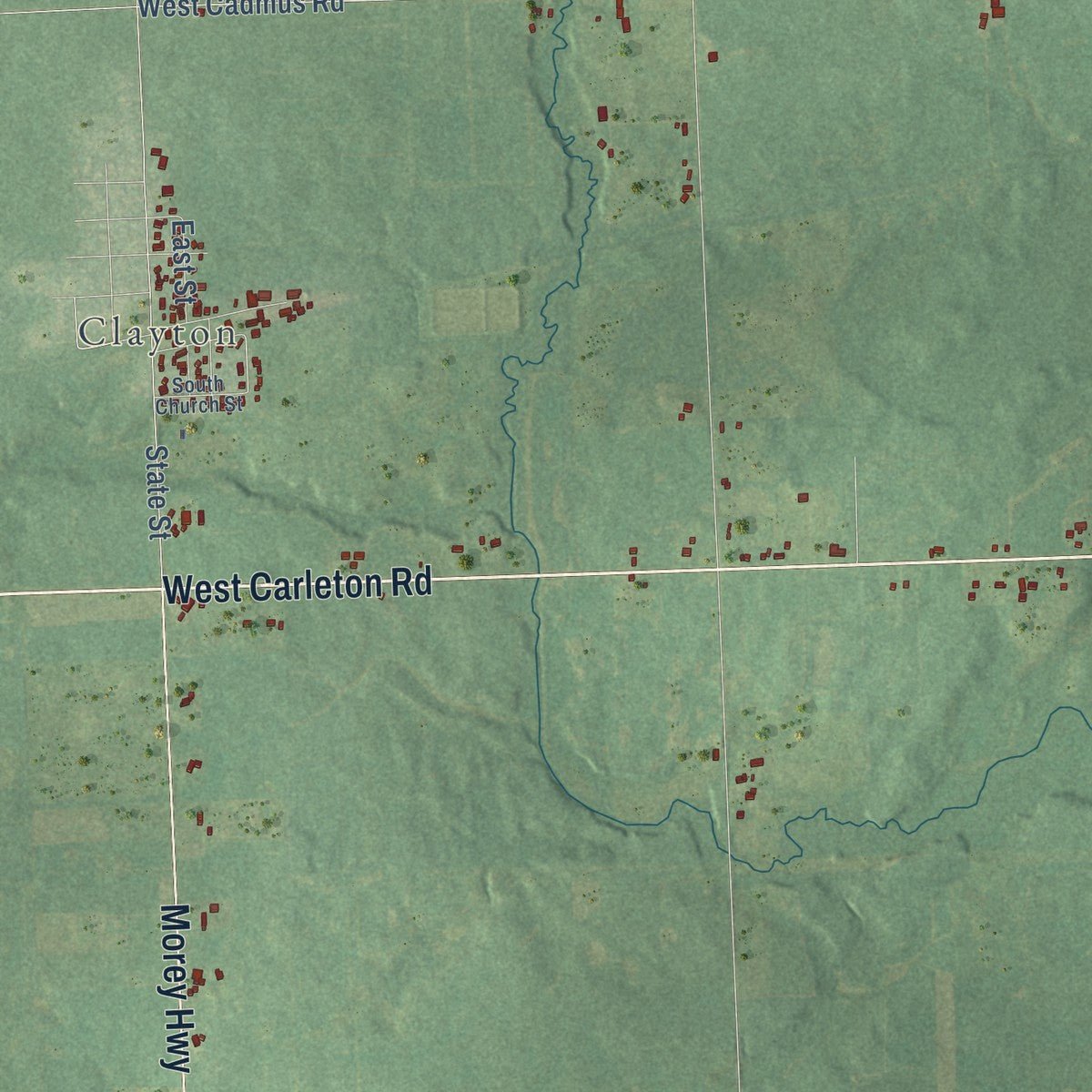 Second close-up of the map of Dover, Lenawee County, Michigan print showing more streets and buildings