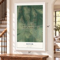 Dover, Missouri map, 24 x 36 inch print in a white frame by a staircase