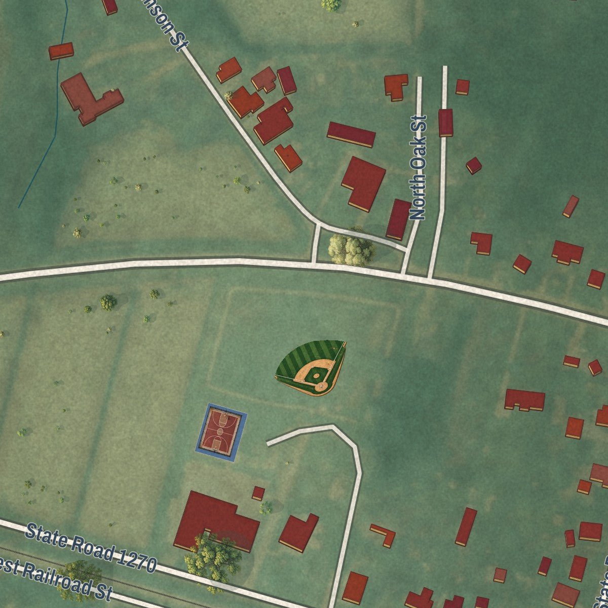 Second close-up of the map of Dover, North Carolina print showing more streets and buildings
