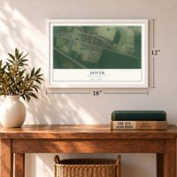 Dover, North Carolina map, 12 x 18 inch print in a white frame in an entryway