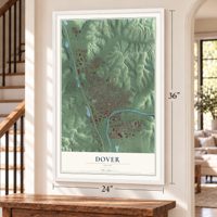 Dover, Ohio map, 24 x 36 inch print in a white frame by a staircase