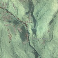 Close-up of the map of Dover, Vermont print showing terrain and local geography