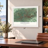 Downingtown, Pennsylvania map, 18 x 24 inch print in a white frame in a home office
