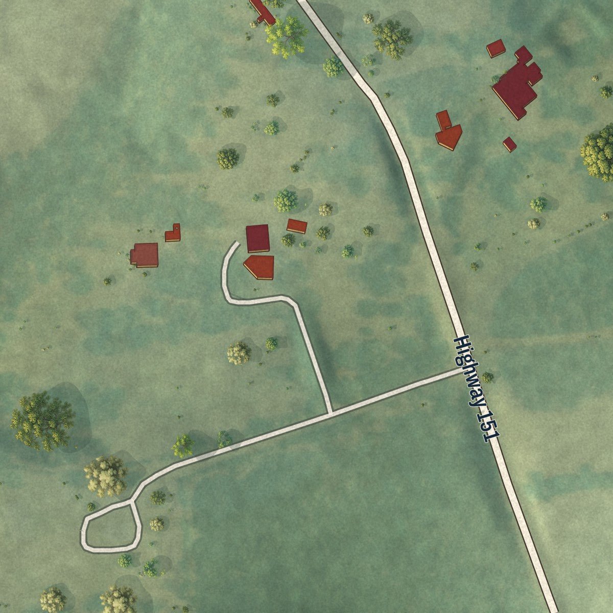 Second close-up of the map of Downsville, Louisiana print showing more streets and buildings